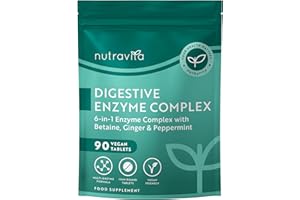 Nutravita Digestive Enzyme Supplements Complex, 90 Vegan Tablets with Amylase, Lactase, Lipase, Bromelain, Ginger & Peppermint, Digestive enzymes for 3 Months Supply