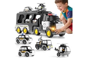 BLmukce Polizei LKW Jungen Spielzeug für 3 4 5 Jahre alte Kleinkinder, Transport Fahrzeug Träger, Spielzeug Sets Kinder 3-6, Geschenk für Jungen & Mädchen im Alter von 4-6 5-7