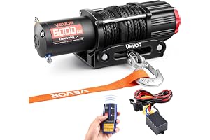 VEVOR Elektrisk vinsch 2721 kg, 12 V motorvinsch med Φ6,35 mm x 15 m syntetiskt rep, trådlös och kabelansluten fjärrkontroll