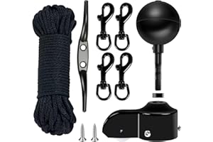 NQ Flag Pole Repair Parts Kit with 50 Feet Nylon Flag Pole Rope, 4 Pcs Flag Pole Swivel Snap Clips, Flag Pole Truck with Pulley, Flag Pole Top Black Ball, Cleat, Flagpole Accessories Tool Kits