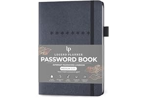 Legend Planner Password Book with Alphabetical tabs. Internet Address Keeper Logbook. Journal for Website Logins, Medium 13x19.5cm (Mystic Grey)