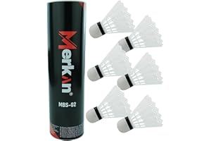 Merkan Badmintonbälle Nylon,strapazierfähig, Trainingsfest, 6 Stück, Naturpfeil mit hoher Stabilität und Langlebigkeit, weiß, EVA-Kopf