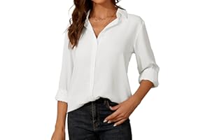 SPRING SEAON Damen Button-Down Shirts Langarm Kragen Tops Lady Work Office Chiffon Bluse