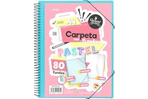 Starplast Carpeta Con Fundas Espiral Flexible - 80 fundas transparentes, A4, cierre elástico, tapa polipropileno, portada personalizable, para uso Escolar y Oficina - color Azul Pastel