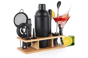 OBALY Barkeeper Kit 11-teilig Cocktail Shaker-Muddler für Cocktails 25oz Boston Shaker-Bar-Zubehör mit stilvollen Bambus Stand Mix Drink Shaker Kit Perfekte Martini Kit mit Cocktail-Rezepte Booklet…
