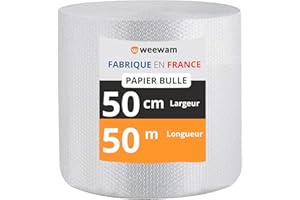 WEEWAM Rollo Plástico Burbujas 50cm x 50 Metros para Mudanzas y Embalaje, Burbujas Gruesas y Resistentes- Óptima Protección Paquetes 100% Reciclable- Ideal para Papel Burbujas, Bolsas y Más