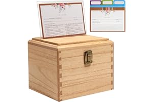 ‎KIRIGEN KIRIGEN Holzrezeptbox mit Karten und Unterteilungen Rezeptkartenbox Holzrezeptkartenschutz Rezepthalterbox mit ca. 100 Karten 12 Unterteilungen natürliche Farbe