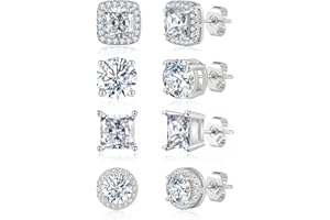 Geveay Mens Silver Earrings Hypoallergenic Sterling Silver Stud Earrings For Men Brilliant Round Cut Diamond Cubic Zirconia Silver Stud Earrings Gifts For Men Women