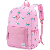 VASCHY Girl's Backpack 4-6 Years Water Resistant For Preschool,Rainbow | Children's School Backpack with Chest Zipper, Side P