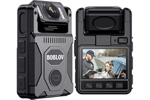 BOBLOV M7 Caméra corporelle 128Go, caméra corporelle rotative à 180°, batterie 4000 mAh et chargeur rapide, enregistrement vidéo 15 heures, caméra corporelle 1080p avec audio pour la police, les civil
