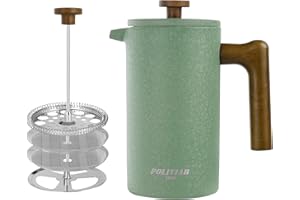 POLIVIAR 7379 POLIVIAR Cafetiere 8 Cup, French Press Coffee Maker with Wood Handle, Double Walled Insulated Cafetiere &1 Extra Filter, Insulated 1L French Press for Coffee & Tea, Includes 1 Extra Filter