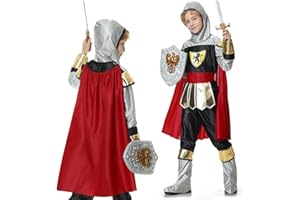 Joellfuner Ritter kostüm Kinder, Jungen Ritterkostüm mit Zubehör, Mittelalterliches König Ritter Kostüme Kind für Fasching Karneval Halloween Verkleiden Partys