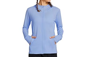MASKERT Women's UV Shirt Sun Protection Hoodie Running Shirt Long Sleeve Full Zip Functional Shirt Hiking Shirts Sports Shirt Running with Pockets Outdoor Jacket UPF 50+