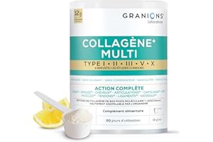 MULTI Collagene - 5 Types de Collagène - GRANIONS Collagène N°1 en Pharmacies - Collagene Marin Poudre - Collagene Marin + Vitamine C - 20 études cliniques - Goût Citron - Collagene Poudre 260 g
