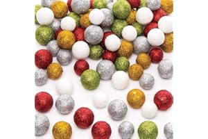 Baker Ross AR824 Christmas Styrofoam Glitter Balls - Pack of 60g, Assorted Sizes Creative Christmas Art And Craft Supplies For Kids To Make And Decorate