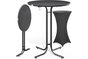 CASARIA® Round Bar Table with Slip Cover | 110 High | 80cm Diameter | Foldable & Easy To Transport | Powder Coated Metal | Stable Bistro Bar Party | Weatherproof | Grey with Grey Cover