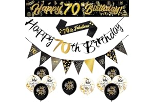 YONTREE 14 Pieces 70th Happy Birthday Decorations Kit, Birthday Party Decoration Including Party Supplies Birthday Straps 9ft Banner Triangle Flags Confetti Latex Balloons
