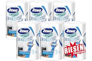 ‎ZEWA Zewa Wisch und Weg Easypull Nachfüllrolle für mobilen Papierspender, saugstarke und reißfeste Wischtücher Kompaktrolle, 6 Rollen x 160 Blatt