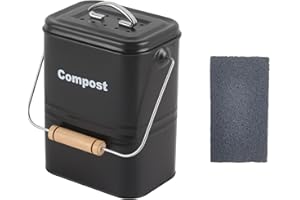 LNT LES NOUVEAUX TEXTILES LNT France - Poubelle à Compost en Acier au Carbone pour comptoir de Cuisine, 3 L Seau à Compost avec Couvercle,Poubelle Compost Cuisine Comprend 1 Filtre à Charbon–Noir.