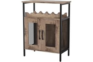 TANGZON Wine Bar Cabinet, Drinks Storage Sideboard with Glass Holder and Removable Bottle Shelf, Freestanding Organizer Cupboard Unit for Home Kitchen (Grey Wash)