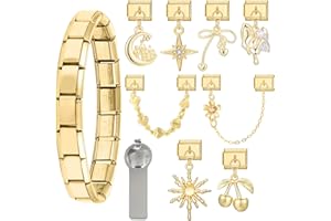 Menore Italian Charm Bracelet, Italian Charms Armband Set mit Öffnungswerkzeug und Armband, DIY Abnehmbar 9mm Edelstahl Module für Italienische Armbänder, Geschenk für Frauen Mädchen