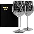 SKY FISH Stainless Steel Wine Glasses, 480 ml Luxury Wine Goblets Set of 2, Vintage Style Red Wine Cups, Hand Wash (Black)