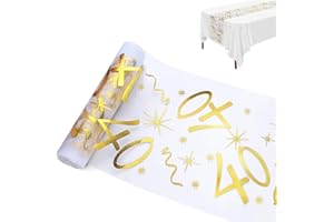 OUXAYAPL Tischläufer 40. Geburtstag, Tischdeko Geburtstag 28 cm x 10 m, Tischläufer Gold Rolle, Deko 40 Geburtstag Frau Mann, Tischband Tischdecke Geburtstag, 40 Geburtstag Deko, Party Jahrestag (40 Jahre)
