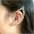 Dervivea Gothic Elf Ear Wrap Earrings Gold Cat Ear Cuff Earrings Punk Elves Ear Climber Earrings No Piercing Cartilage Earrings Halloween Cosplay Earrings Jewelry for Women and Girls(Gold Left)