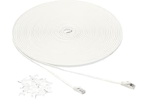 Amazon Basics Câble réseau Internet Ethernet Gigabit plat Cat-7 RJ45, 30.5 m, Blanc