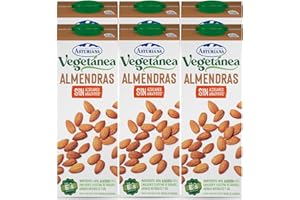 Central Lechera Asturiana - Vegetánea Bebida de Almendras Sin Azúcar Añadido, Pack de 6 Briks de 1 Litro con Tapón de Rosca, 6 x 1L, 6000 Mililitros