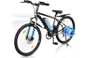 ‎FINBIKE Finbike E Bike 26 Zoll, Elektrofahrrad 36V 10.4Ah Tauschbar Akku, 100KM Schnelllade EBike mit 7Gänge & Doppelscheibenbremse, E Mountainbike für Stadt,Durft, Alltagsmobilität