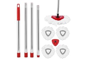 ZONJIE Lot de 6 têtes de Balai pour Balai à Franges Vileda Turbo, 1 Base de Balai + 1 Manche de Balai + 4 têtes de Rechange en Microfibre, Vadrouille pour Turbo 2 en 1 EasyWring&Clean