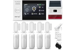 HUXGO® HXA007 Alarma casa con Sirena Exterior WiFi + gsm 4G | Kit Alarma casa inalámbrico con 5X sensores PIR de Movimiento, 5X sensores de Puerta/Ventana | Aplicación Tuya con Aviso al móvil