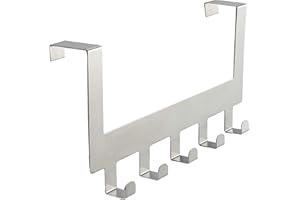 HOSKO Over The Door Hook Hanger, Heavy-Duty Organizer Rack for Coat, Towel, Bag, Keys and Robe - Stainless Steel (5 Hooks, Silver)