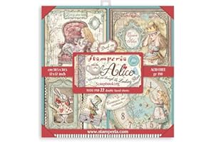 Stamperia International Bloc de scrapbooking double face Alice au pays des merveilles et à travers le verre, variés, 12 x 12 cm