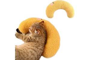 DENTRUN Hundekissen Kleine Hunde Plüschtier Katze Kuscheltier Katzenminze Kissen Katze Katzenminze Spielzeug Kitten Katzenkissen Flauschig Katzen Bettchen Weiches U-Förmiges Kissen für Hunde(Gelb)