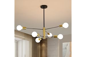 COMELY Lámpara de Techo Vintage, ángulo Orientable 360° E27 6 Brazos Lamparas Techo Modernas, Lámpara de Araña Industrial Moderna para Sala de Estar, Dormitorio, Pasillo, Cocina y Comedo