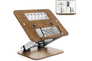 GJCrafts Atril para libros, soporte ajustable para libros con base giratoria de 180°, soporte para libros de cocina, soporte para libros de recetas con clips elásticos para partituras, recetas