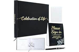 CALMCREST Funeral Memory Book Set, Leather Hardcover Funeral Guest Sign in Book with Pen, Table Sign & Photo Tape, Thoughtful Remembrance Keepsake for Funerals, Memorial Services, and Celebration of Life Event