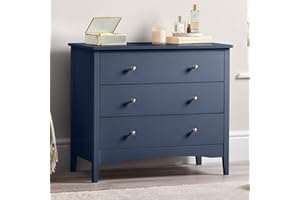 CHRISTOW Navy Blue Chest Of Drawers, 3 Drawer Storage Organiser Unit, Modern Wooden MDF Bedroom Cabinet Furniture, Living Room Hallway, Brushed Chrome Handles, Easy Glide Runners (70cm x 80cm x 40cm)