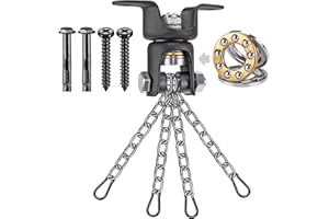 BeneLabel Swing Hanger Bearing, Heavy Duty Hammock Chair Hook 360 Swivel Punching Bag Ceiling Bracket Carabiner with 4 x 26cm Silver Chains Yoga Rope/Aerail Hoop/Boxing Suspension Kit, 600lbs