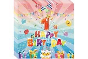 COSORO 20Pcs 1st Birthday Serviettes Napkins,Colourful First Birthday Tableware Party Paper Napkins Disposable,1st Birthday Table Decorations Napkin Tissue for Baby Girls/Boys 1st Birthday Party Decoration