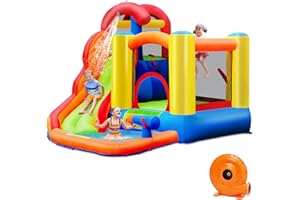 ‎DREAMADE DREAMADE Aufblasbare Hüpfburg mit Gebläse, Hüpfburgen mit Wasserrutsche & Sprungbereich & Wasserbecken & Wasserkanone, Springburg, Wasserhüpfburg Garten, Wasserpark für Kinder 3-10 Jahren