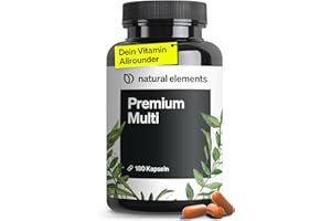 ‎NATURAL ELEMENTS natural elements Premium Multivitamin – 180 hochdosierte Komplex-Kapseln – wertvolle Vitamine A-Z – Premium-Rohstoffe – mit Bioaktiv-Formen – ohne unnötige Zusätze – laborgeprüfte Qualität