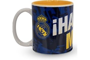 Hy-Pro Oficjalnie licencjonowany kubek Real Madryt CF – 325 ml, ceramiczny, nadaje się do mycia w zmywarce, nadaje się do kuchenki mikrofalowej na gorące napoje, herbatę i kawę, towar Real Madryt,
