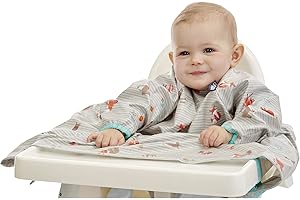 BIBaDO - Long Sleeve Baby Bibs - Babies & Toddlers 6-36 Months - Coverall Baby Weaning Bib - Easy Wipe Clean & Soft Fabric - Attach to Highchair & Tables - Waterproof - Machine Washable - Baby Gifts