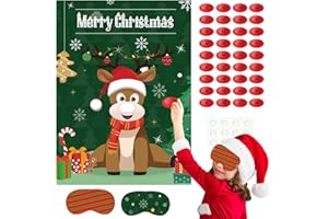 ASTARON Christmas Party Games for Kids, Pin the Hat on Reindeer with 36 Stickers 2 Blindfolds Christmas Holiday Party Decorations School Classroom Activities