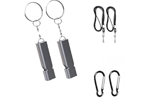 Rhomba Lot de 2 sifflets en métal avec mousqueton et cordon pour la sécurité en cas d'urgence, pour l'extérieur, la randonnée, la chasse, le camping, la pêche, le kayak