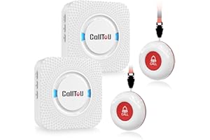 CallToU Wireless Personal Alarms for Elderly Call Button Panic Alarm 500ft Nurse Call Bell Patient SOS System for Home/Personal Caregiver Pager with 2 UK Plug-In Receiver 2 Waterproof Button