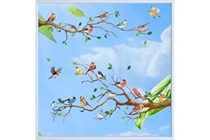 Hianjoo Fensterbilder Vögel Fensterbilder Selbstklebend Frühling Sommer Deko, 6 Blätter Fenstersticker Fenster Aufkleber Wiederverwendbar für Fensterfolie Fensterdeko
